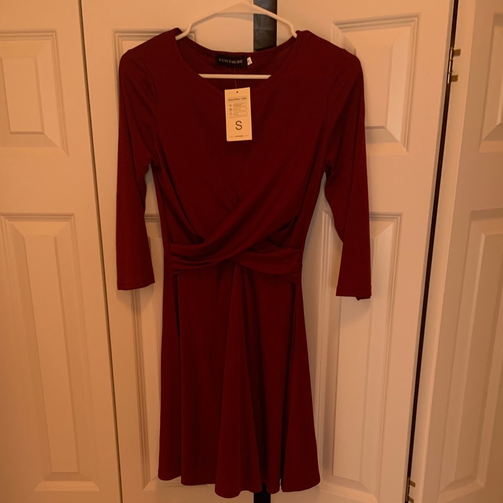 Gorgeous, faux wrap, crimson dress. Size S